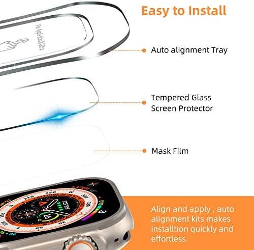 CVMSDIK [3 חבילות] מגן מסך התואם ל- Apple Watch Ultra 49 ממ, מגן מסך זכוכית מחוסמת עם ערכת התקנה קלה עבור IWatch Ultra 49 ממ, ללא בועה, כיסוי מלא